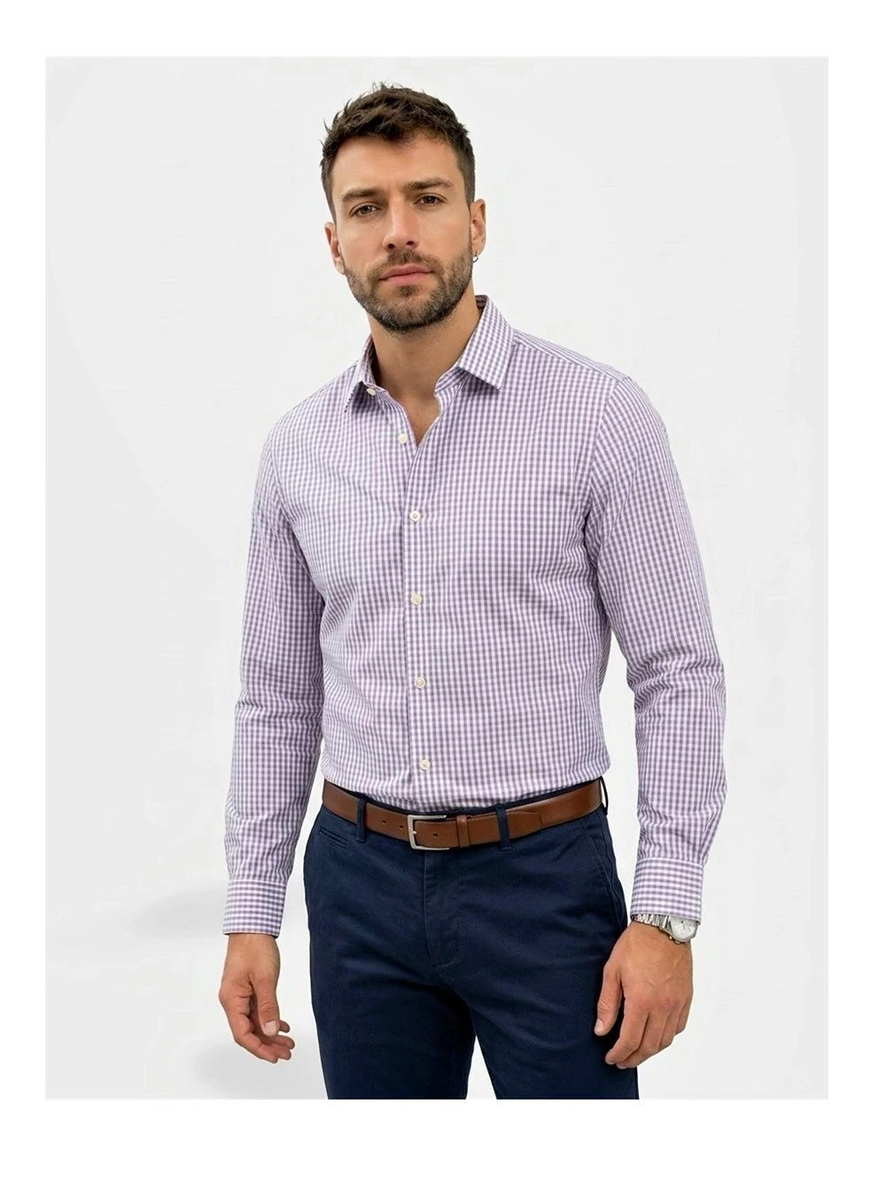 Banana Republic Non-Iron Tailored Slim Fit Purple Checkered Shirt Medium
